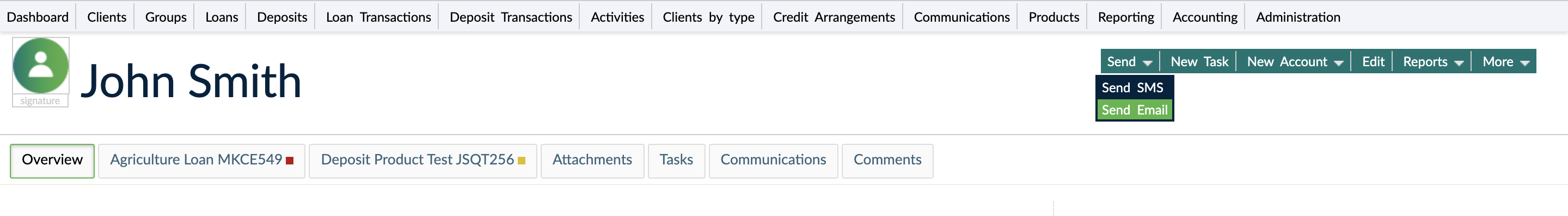 Sending manual email from a client profile